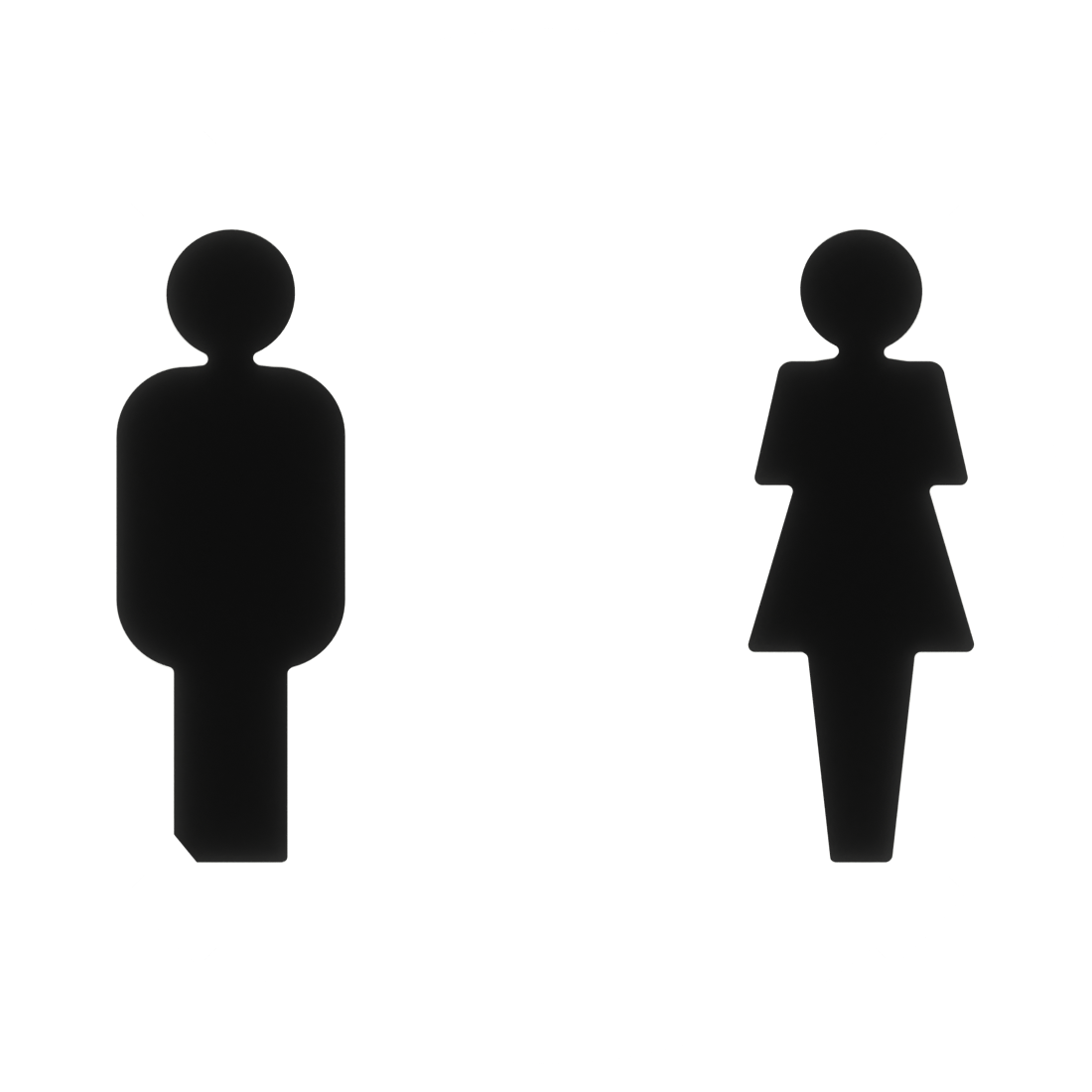 ProPlacard&trade; multigender restroom placard, white disk with black male and female pictograms