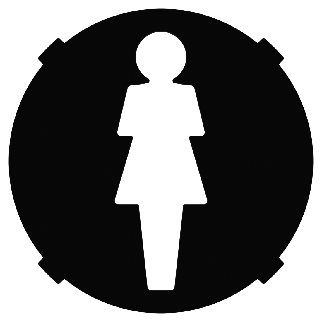 ProPlacard&trade; female restroom placard, black disk with white pictogram