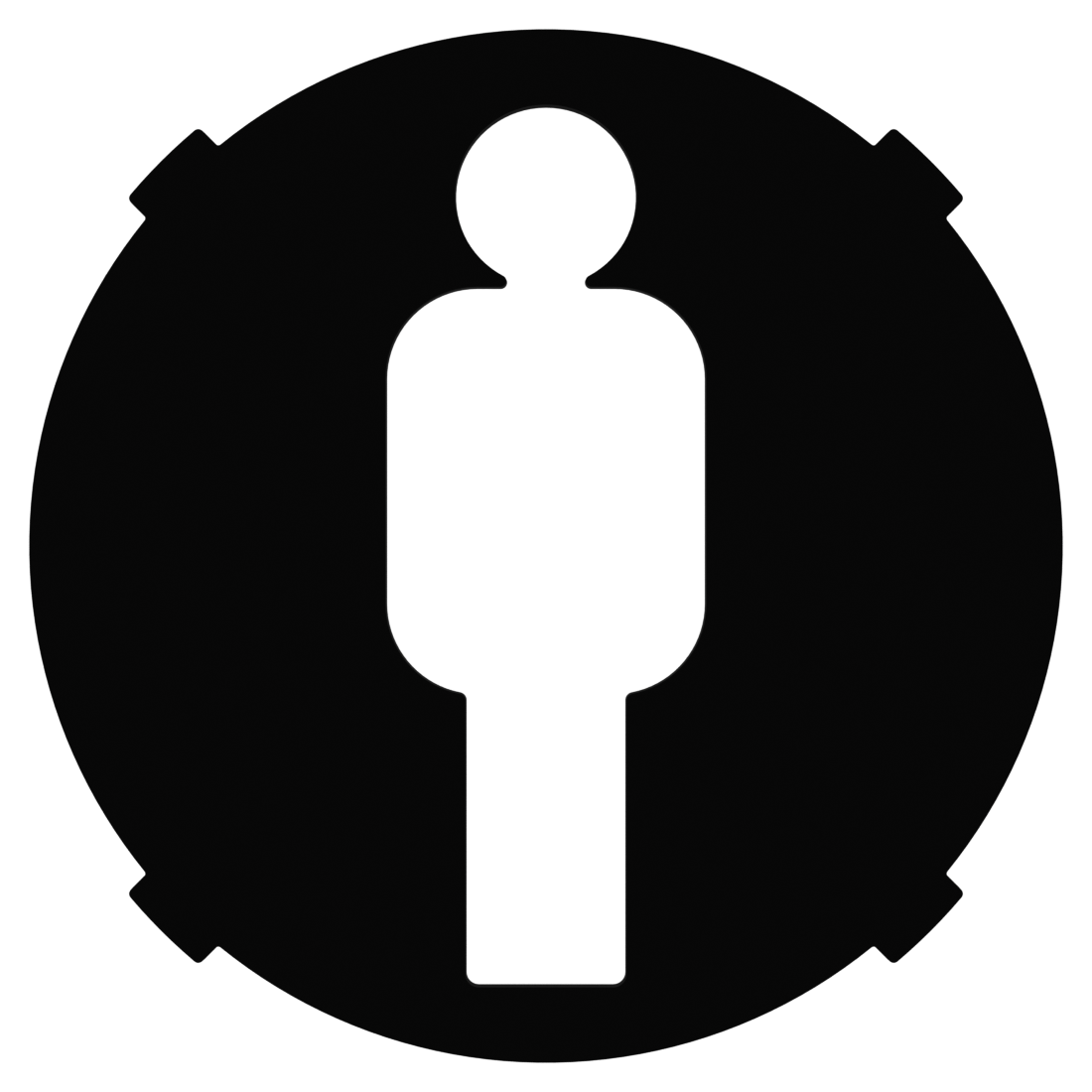 ProPlacard&trade; male restroom placard, black disk with white pictogram